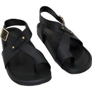 Franco Sarto Blair toe loop ankle strap black leather sandals women 8M